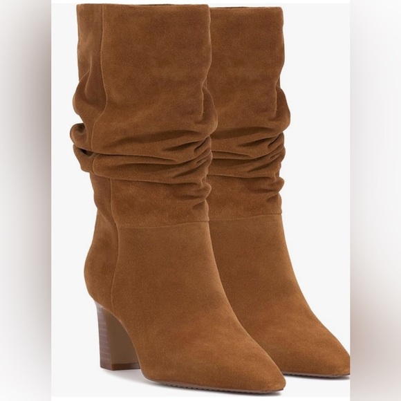 Vince Camuto Suede Ruched Mid-Shaft Boots - Skylar Size 8 Golden Walnut - Picture 1 of 13